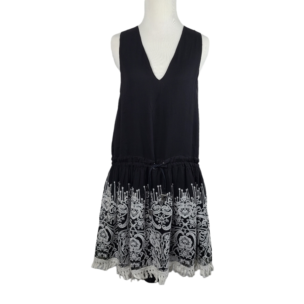 Jonathan Simkhai 100% silk black dress white embroidery size small